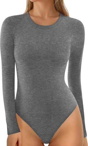 Vista 30 de MANGOPOP - Body de cuello redondo para mujer, manga corta y manga larga, camisetas ajustadas y básicas A1 Manga Corta Negro