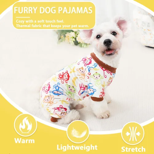 Vista 7 de Pijamas de otoño para perros pequeños, suéter elástico de vellón para cachorros, ropa cálida, ropa para mascotas (XS, mono marrón)
