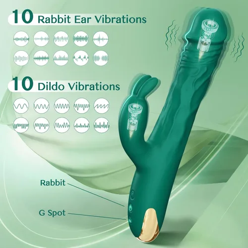 Vista 4 de Vibrador de punto G de empuje de conejo para mujeres, 5 modos de empuje y 10 vibraciones Realistic Body-Safe Silicone Dildo Clitoral Stimulation