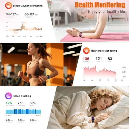Vista 4 de Reloj inteligente para hombres y mujeres (responder/hacer llamadas), 2025 pantalla táctil HD de 1.83", rastreador de fitness, más de 110 modos