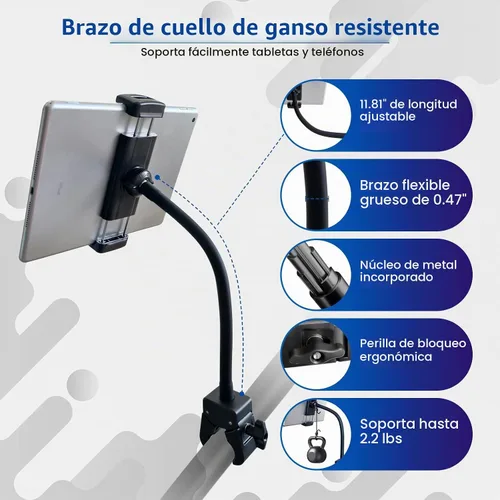 Vista 3 de ROCKFREE Soporte para tableta con abrazadera para cinta de correr