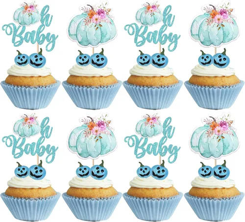 Vista 16 de Paquete de 24 adornos para cupcakes de calabaza con purpurina para cupcakes de calabaza para Acción de Gracias, baby shower, decoración de cupcakes