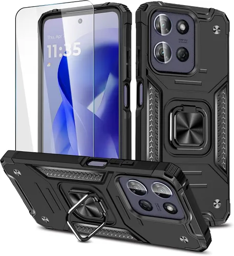 Vista 8 de Funda delgada para Moto One 5G Ace con protector de pantalla, absorción de golpes, resistente a prueba de caídas, con soporte de automóvil, funda