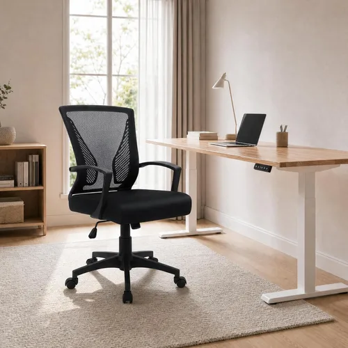 Vista 4 de Furmax Silla de oficina ergonómica de escritorio para computadora, silla de malla, respaldo medio, soporte lumbar giratorio con reposabrazos
