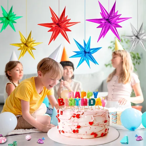 Vista 4 de 72 unidades de globos de estrella, grandes globos de cono de estrella metálicos de 26 pulgadas, globos de papel de aluminio de explosión colorida