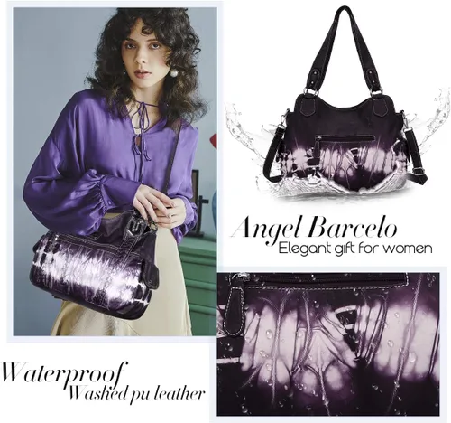 Vista 5 de Angel Barcelo - Bolsa de hombro amplia para mujer, diseño Hobo, cuero lavado