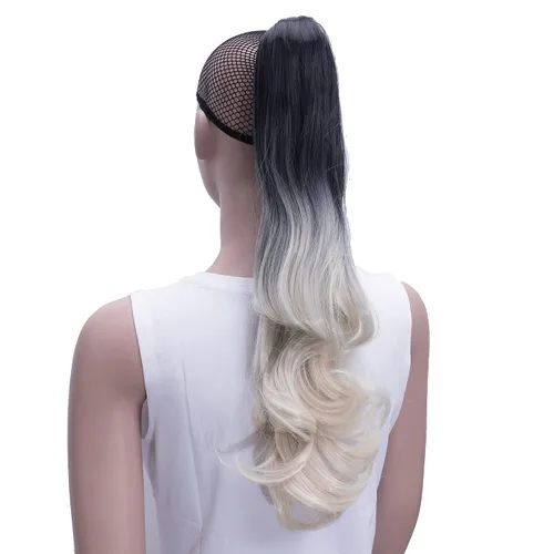 Vista 3 de IMISSU Extensiones de cabello rizado con pinza de color degradado, cola de caballo con clip (rubio degradado)