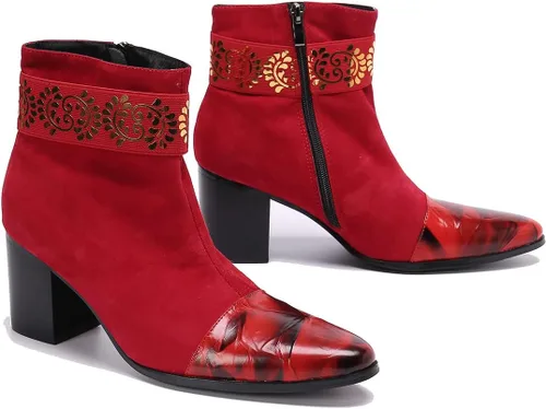 Vista 6 de Botas de vestir de fiesta para hombre, botas Chelsea de cuero genuino con bordado de moda, botas vaqueras occidentales, botas formales