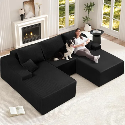 Vista 19 de HABUTWAY Sofá modular modular de 101 pulgadas con asiento profundo, moderno sofá convertible en forma de L, sofá tapizado con diván para sala