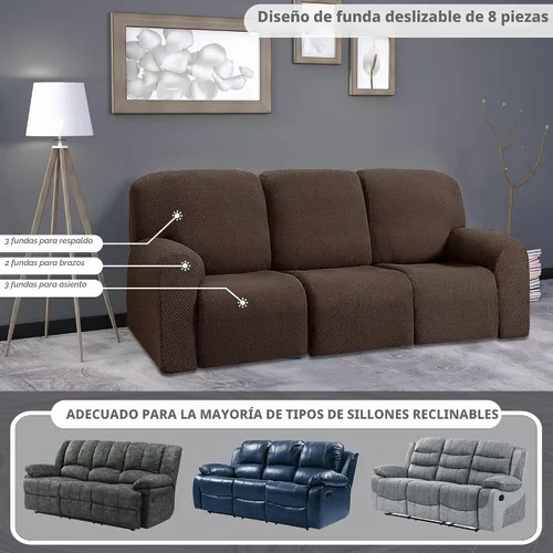 Vista 5 de ULTICOR Fundas jacquard para sofá reclinable de 8 piezas, fundas elásticas para sofá reclinable de 3 cojines, gruesas, suaves y lavables (estilo 3)