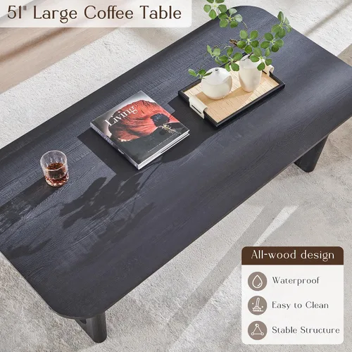 Vista 4 de ACCOHOHO Mesa auxiliar moderna de mediados de siglo para sala de estar, mesa auxiliar rectangular grande de madera de 51.2 pulgadas con patas
