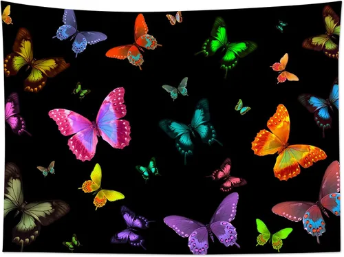 Vista 2 de LB Tapiz de mariposa Trippy para colgar en la pared, manta de tapiz estético psicodélico negro, decoración de pared de insectos de polilla colorida