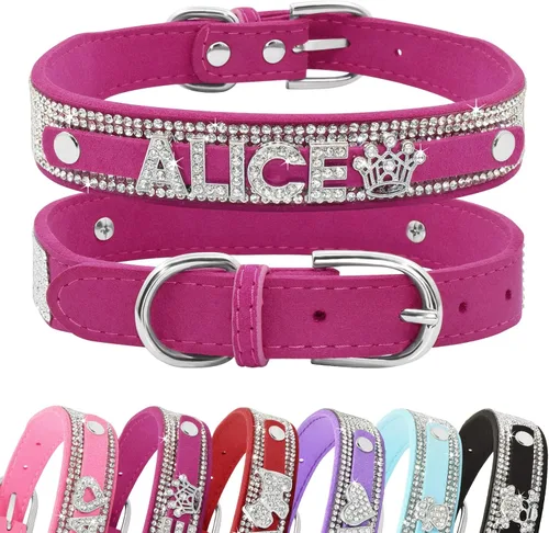 Vista 9 de Collar de Perro de Cristal Senristar Personalizado con Nombre Brillante, Collar de Perro Personalizado con Brillantes Rinstones para Perro Pequeño