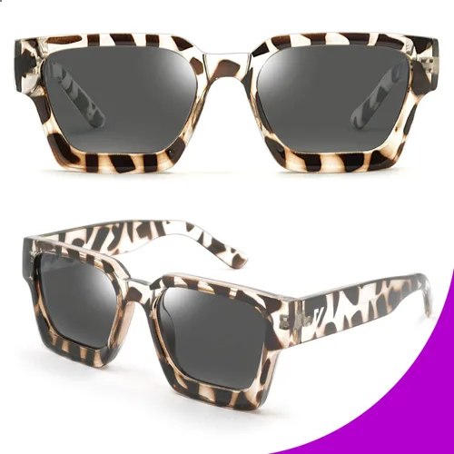 Vista 2 de VISOONE Moda 100% UV400 Protección Rectángulo TR90 Y2K Gafas de sol Accesorios para Mujeres Hombres RIVER, Zebra TortoiseGris