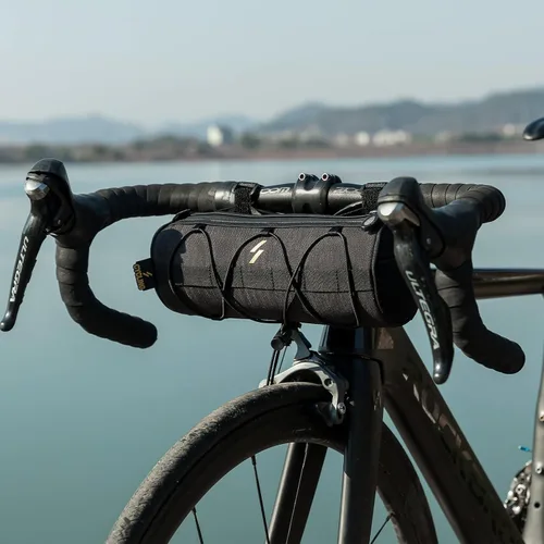 Vista 6 de ROCKBROS - Bolsa para manillar de bicicleta pequeña, bolsa de barra de bicicleta práctica, bolsas delanteras de bicicleta, bolsa de almacenamiento