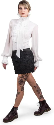 Vista 7 de Wild Rose Leggings de malla de tatuaje de rosas grises para mujer, color gris y negro, bronceado