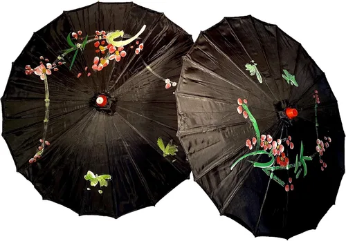 Vista 31 de TJ Global Paquete de 2 paraguas chinos japoneses para niños, 22 pulgadas, para bodas, fotografías, disfraces, cosplay, decoración y otros eventos, 2