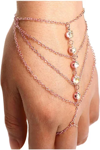 Vista 2 de Suyi - Pulsera con anillo, cadena y diamantes de imitación para mujeres y chicas