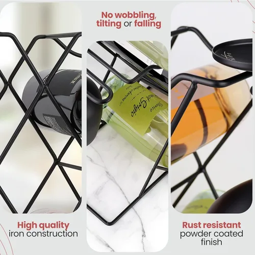 Vista 5 de Gusto Nostro Estantes de vino pequeños para 8 botellas y 4 vasos, estante de vino para encimera con soporte para vidrio, moderno estante de vino