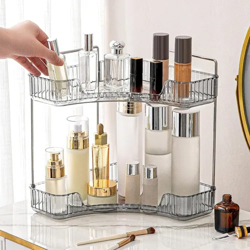 Vista 10 de INVSSENE Organizador esquinero para encimera de baño, bandejas organizadoras de tocador para mostrador, organizadores de maquillaje, bandeja de Azul