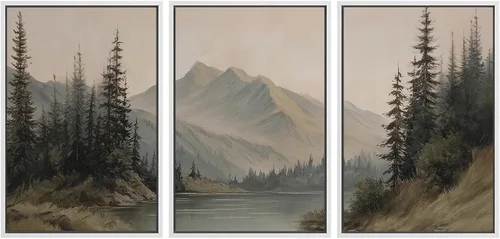 Vista 30 de SIGNWIN Lienzo enmarcado para pared, juego de arte tranquilo con reflejo de lago, acuarela, montaña y agua, ilustraciones modernas, arte abstracto