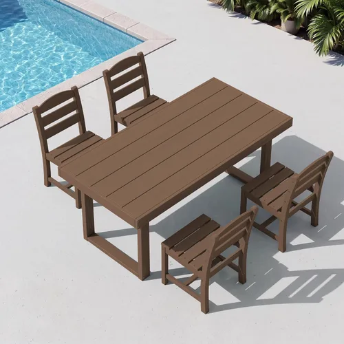 Vista 25 de SERWALL HDPE - Juego de comedor al aire libre para 4, 67 pulgadas, para todo tipo de clima, mesa de comedor y sillas sin brazos para terraza Negro