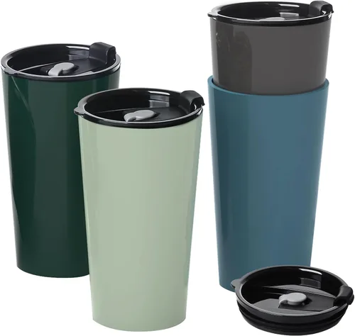 Vista 10 de Greentainer Juego de 4 tazas de café de viaje de plástico, tazas de 20 onzas a prueba de derrames con tapas, vasos de café reutilizables con tapas