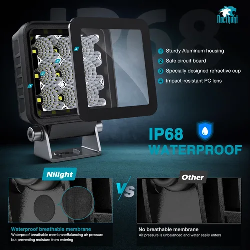 Vista 5 de Nilight Focos LED 2 PCS 3 Pulgadas 9LED Haz de Inundación Súper Delgados Cuadrados Luces de Conducción Lateral Offroad para Zanjas con EMC Integrado