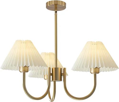 Vista 9 de KCO Lighting Lámpara Colgante Plisada Vintage de 3 Luces Araña de Techo con Pantallas de Lámpara Pequeña Araña de Tela Negra y Blanca para Sala
