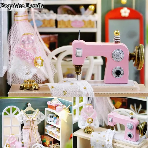 Vista 5 de TuKIIE Kit de casa de muñecas en miniatura con muebles, a escala 1:24, casa de muñecas de madera creativa para habitación mini, a prueba de polvo