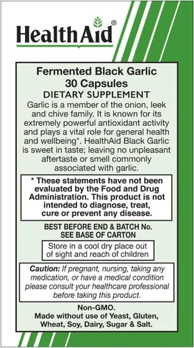 Vista 3 de HEALTHAID Ajo negro, 30 unidades, una vez al día, inodoro, sin regusto, extracto potente, rico en S-alilcisteína, vegano
