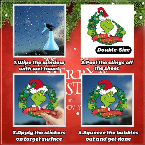 Vista 6 de 100 adhesivos navideños para ventana, ventana de copo de nieve para ventanas de vidrio, calcomanías de Navidad estáticas reutilizables de doble cara