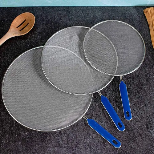 Vista 3 de Paquete de 3 pantallas de salpicaduras de grasa para cocinar en sartén, protector de acero inoxidable, protector de aceite caliente para detener
