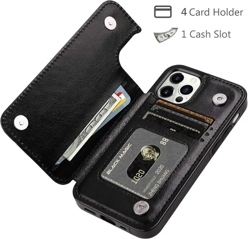 Vista 5 de HianDier Funda tipo cartera compatible con iPhone 12 Pro MAX 5G de 6.7 pulgadas, delgada funda protectora con ranura para tarjeta de crédito, funda