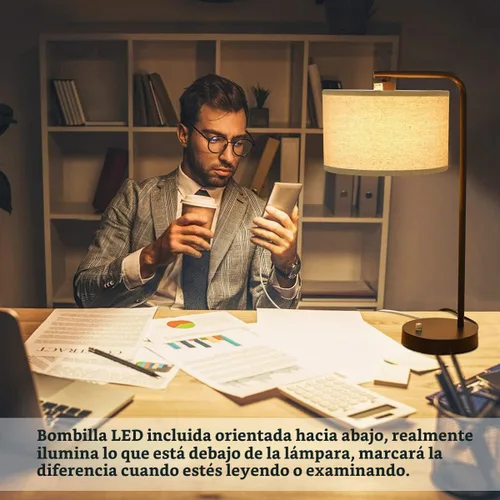 Vista 6 de Juego de 2 lámparas de mesa, lámpara de mesita de noche completamente regulable con puertos de carga USB C+A, lámparas modernas de noche