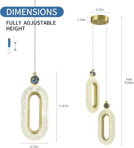 Vista 6 de Iluminación colgante para isla de cocina, luces LED regulables, modernas, doradas, para dormitorio, pasillo, entrada, cocina, isla (2 luces)
