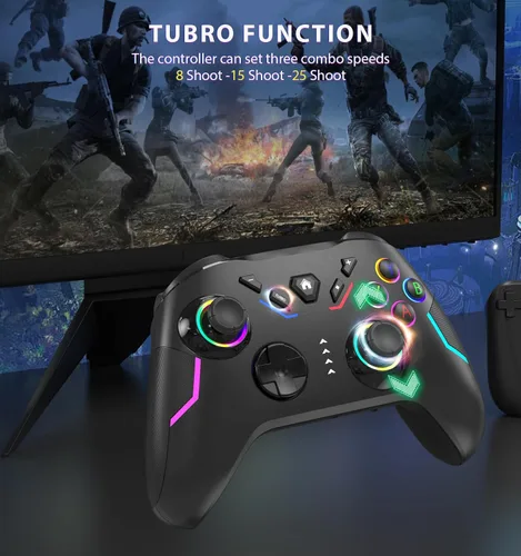 Vista 5 de YCCSKY Wireless PC Gaming Controller for Windows (781011), Compatible Nintendo Switch and Steam Deck, 9 Color LED Light Gamepad with Turbo Function