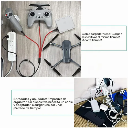 Vista 3 de Cargador para DJI Mini 4 Pro, Mini 3 Pro, Mavic 3, Air 2S Drone, con adaptador 3-in-1 3A Fast Charging Cable USB C Cord for DJI FPV Remote