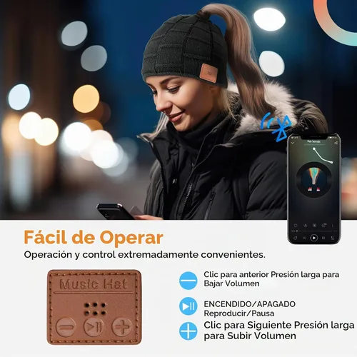 Vista 4 de Bluetooth Beanie for Women with Ponytail Hole, Beanie with Headphones Built in Microphone, Womens Gifts
