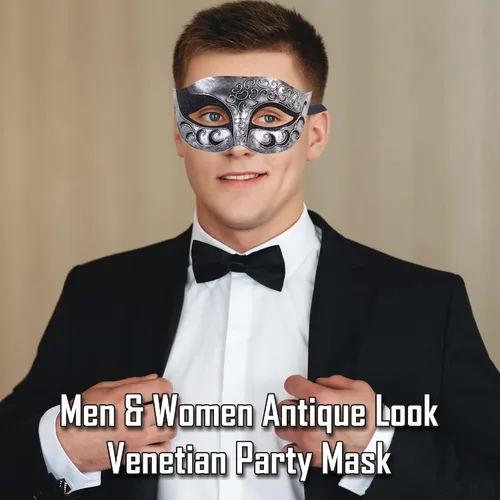 Vista 4 de Máscara de mascarada para hombre, máscara de aspecto antiguo para Halloween, fiesta veneciana, fiesta de máscaras y baile de máscaras