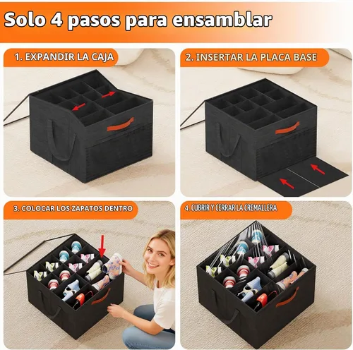 Vista 6 de Aokeyee Paquete de 2 organizadores de zapatos para armario, caja de Negro