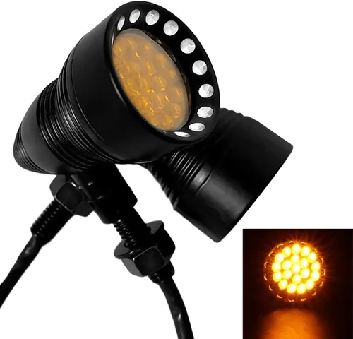 Vista 14 de FATECIM 2 unids motocicleta LED intermitente indicador ámbar luz mini bala aluminio moto indicadores intermitentes 12V universal (negro)