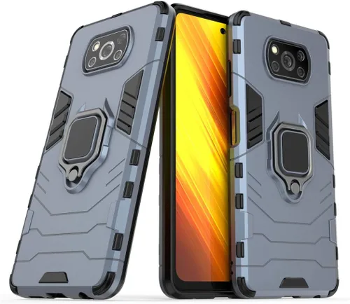 Vista 8 de Compatible con Xiaomi Poco X3, Mi Poco X3 NFC, soporte de agarre de anillo de metal, parachoques duro a prueba de golpes