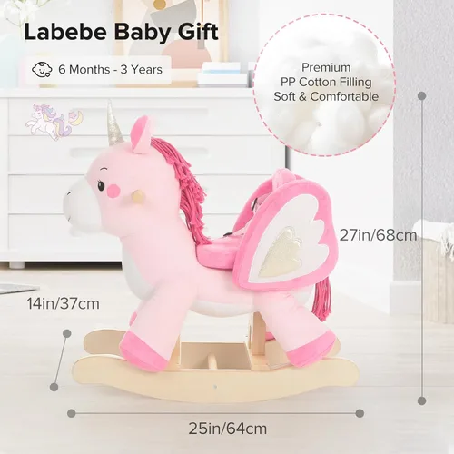 Vista 6 de labebe - Caballo mecedor para bebé, unicornio para montar, juguete de paseo para niños de 6 meses a 3 años, bebé (niño niña) juguete de peluche