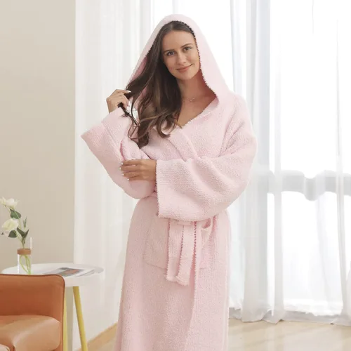 Vista 2 de DOOWELL Bata de baño de punto ligera y absorbente para mujer, bata de baño suave con bolsillos