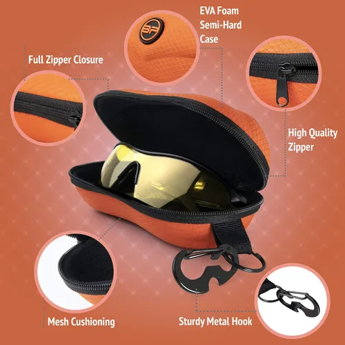 Vista 5 de BLUPOND Funda de gafas de sol semiduro de EVA con gancho de metal para colgar clip de cinturón para almacenamiento de gafas de sol