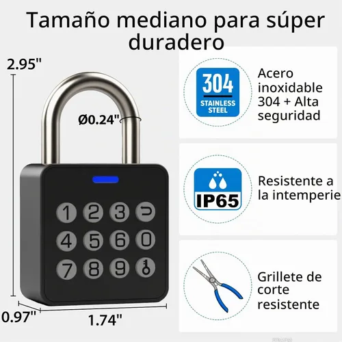 Vista 8 de Candado de huellas dactilares con código, cerradura de combinación para casillero con acceso a la aplicación Bluetooth, cerradura de puerta digital