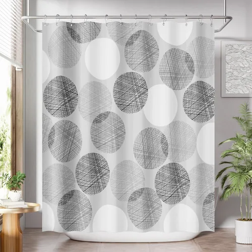 Vista 11 de AmazerBath Cortina de ducha, juego de cortina de tela ombre negra con 12 ganchos, cortina de ducha lavable de tela en negro y blanco, cortina
