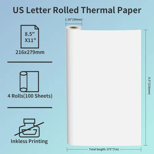 Vista 2 de 4 rollos de papel para impresora térmica de 8.5 x 11 pulgadas, tamaño carta de EE. UU., impresión duradera de alta eficiencia para fotos o trabajo