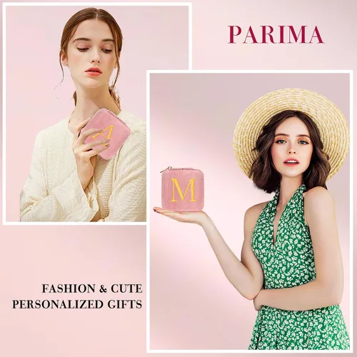 Vista 3 de Parima Regalos personalizados para mujeres Joyero de viaje de terciopelo de felpa, pequeño joyero, organizador con monograma, regalos para mujeres